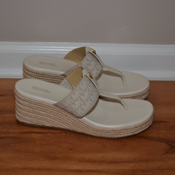 Michael Kors Verity Monogram Natural beige espadrille wedge sandals, 9M - Picture 1 of 10